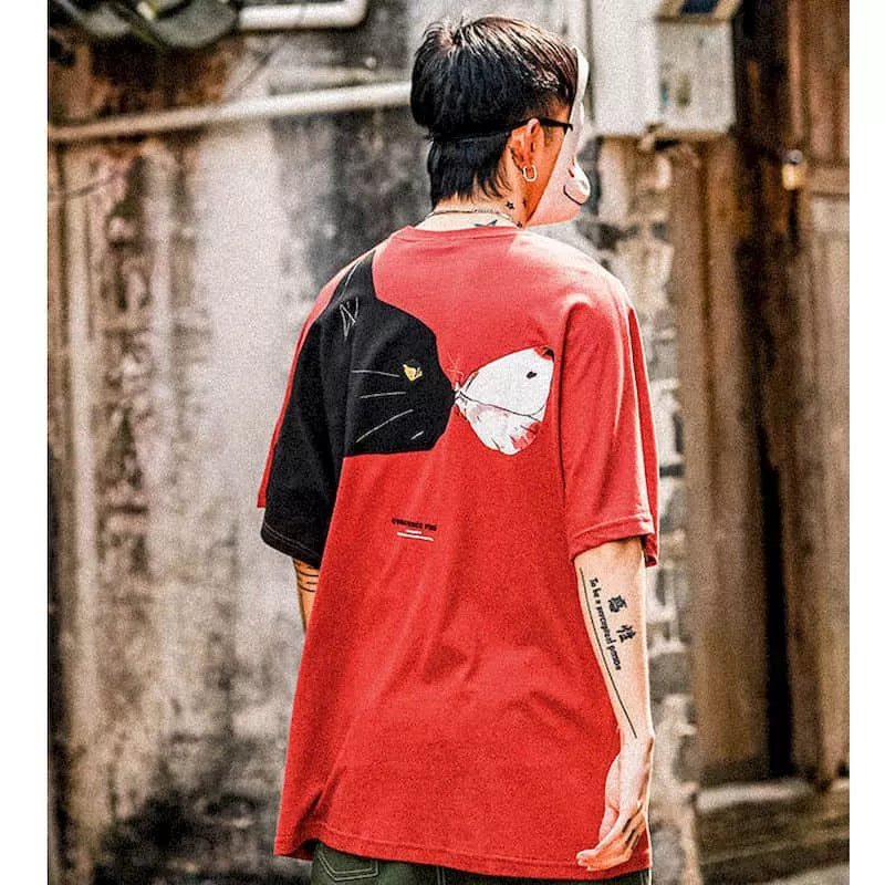 Camiseta-masculina-de-manga-curta-e-feminina-gato-preto-impress-o-solta-em-torno-do-pesco-3