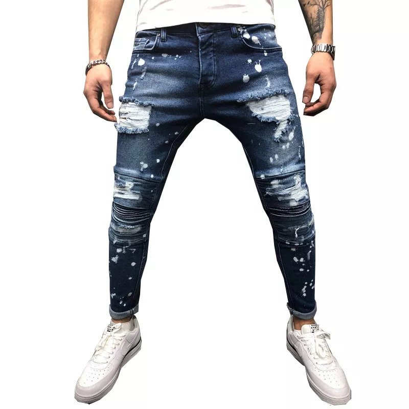 Jeans-estiramento-destru-do-rasgado-ponto-de-pintura-design-moda-tornozelo-z-per-jeans-magros-para