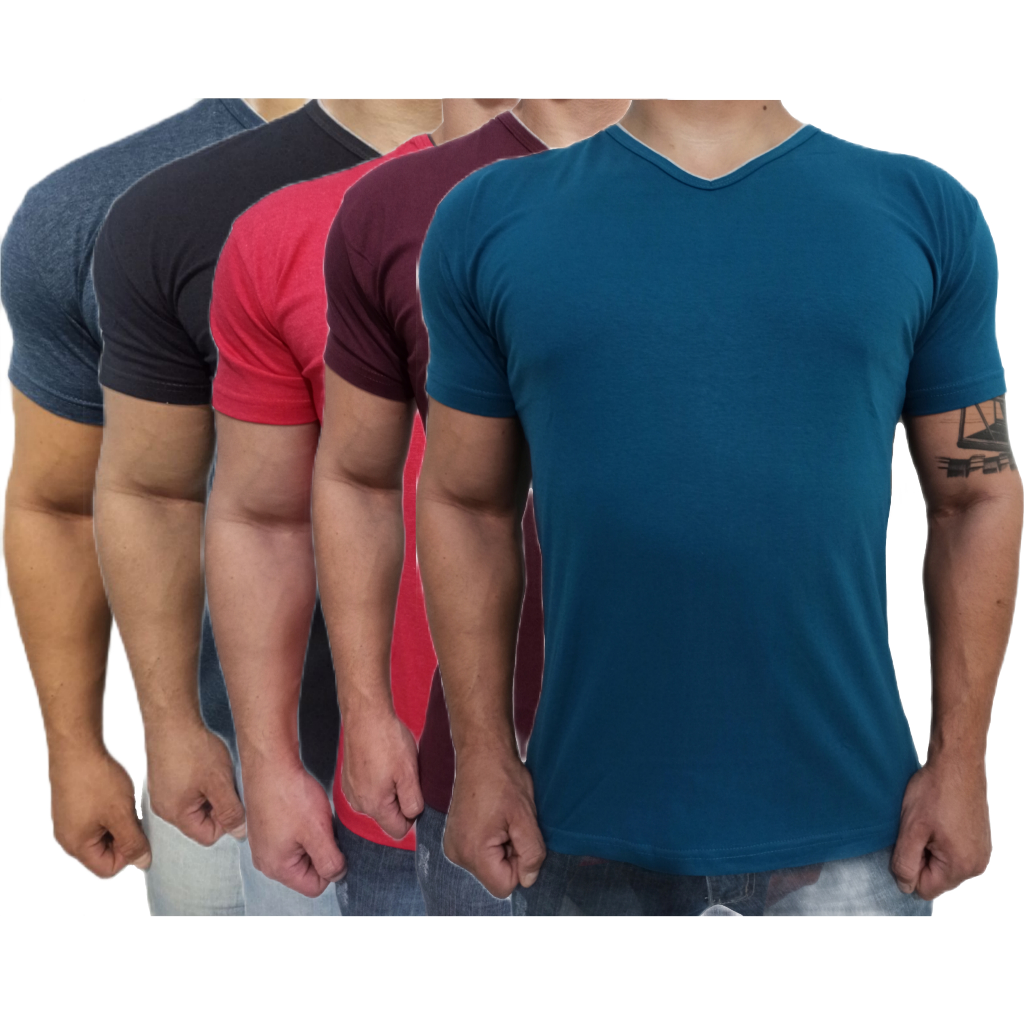 Kit-5-Camisetas-Masculina-Gola-V-Algod-o-Lisa-Casual-Slim-2