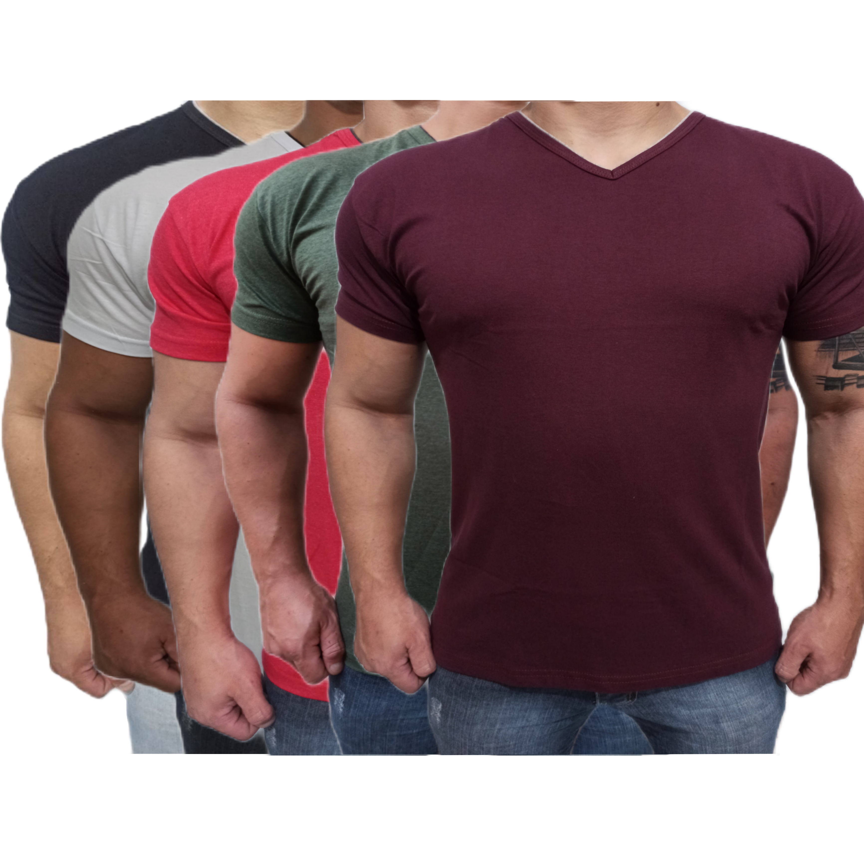 Kit-5-Camisetas-Masculina-Gola-V-Algod-o-Lisa-Casual-Slim-3