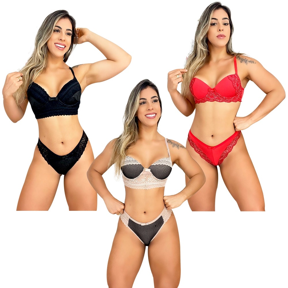 Kit-com-3-Conjuntos-Lingerie-Calcinha-e-Suti-com-Bojo-Renda-Sexy-Luxo-Atacado-Cores-Variadas