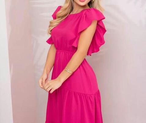 Vestido-longo-manga-curta-babado-gola-redonda-feminino